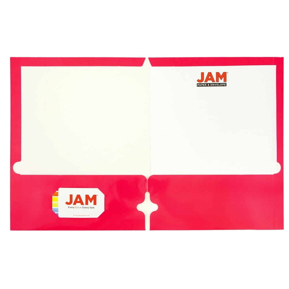 JAM Paper Glossy 3 Hole Punch Folders, Fuchsia Pink, 6 per Pack