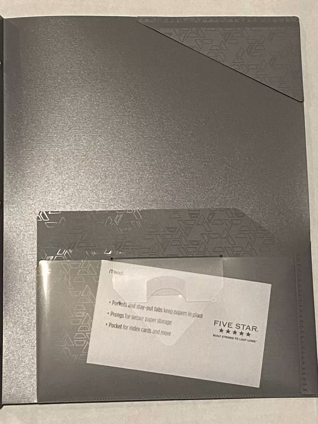 Set Of 3 Five Star 2 Pocket Folder With Prong Fasteners, Stay-Put Folders, Gray