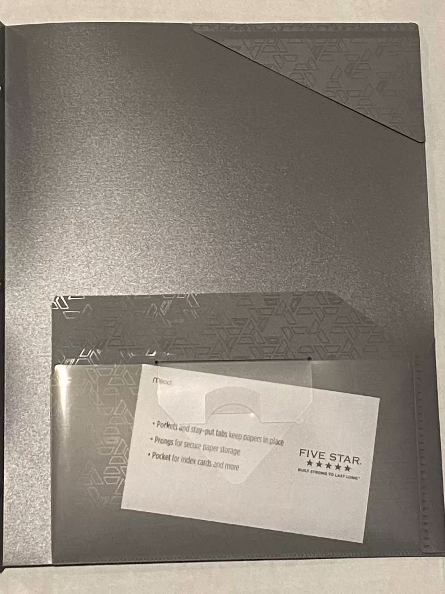 Set Of 3 Five Star 2 Pocket Folder With Prong Fasteners, Stay-Put Folders, Gray