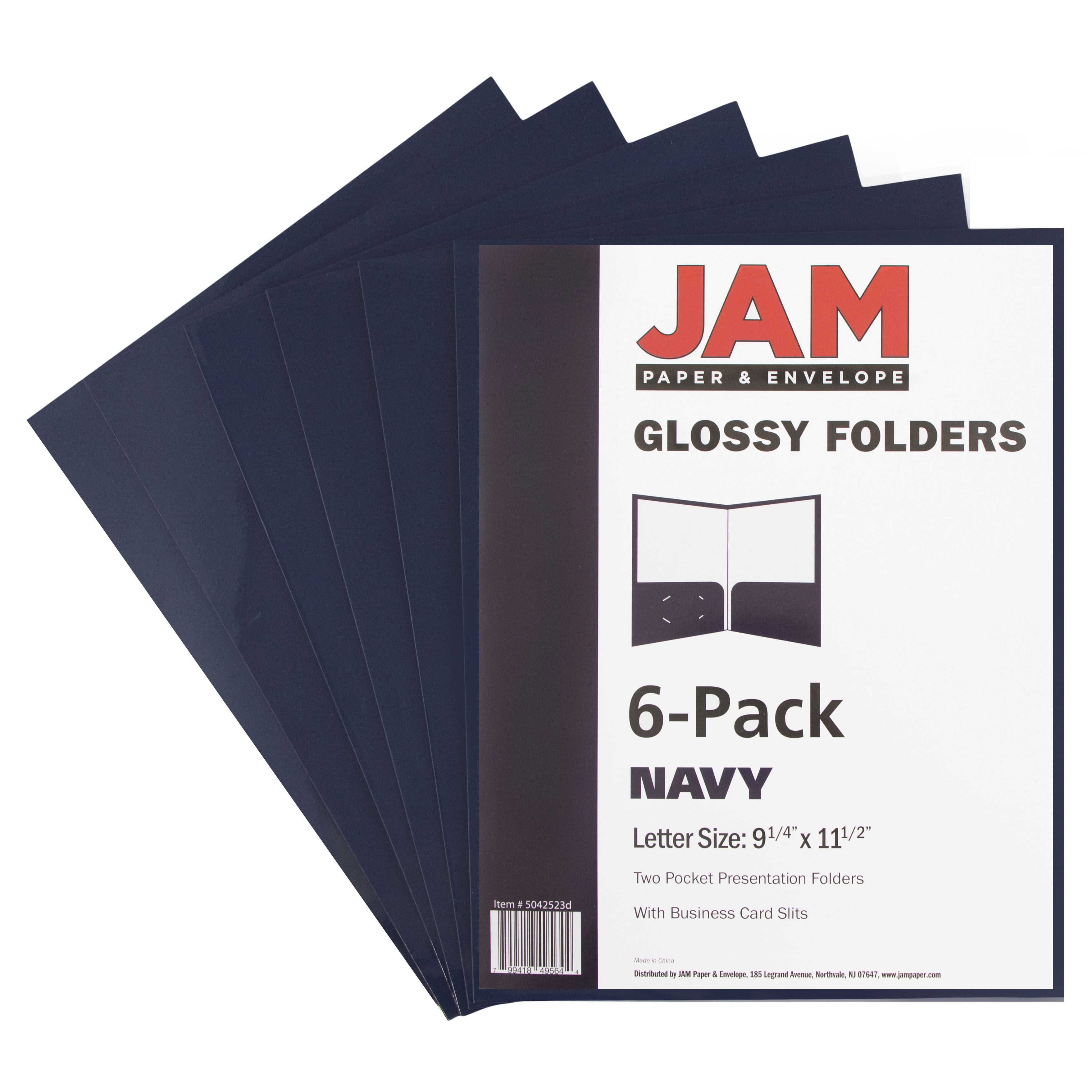 JAM Paper Glossy Two Pocket Folders, Navy Blue, 6/Pack