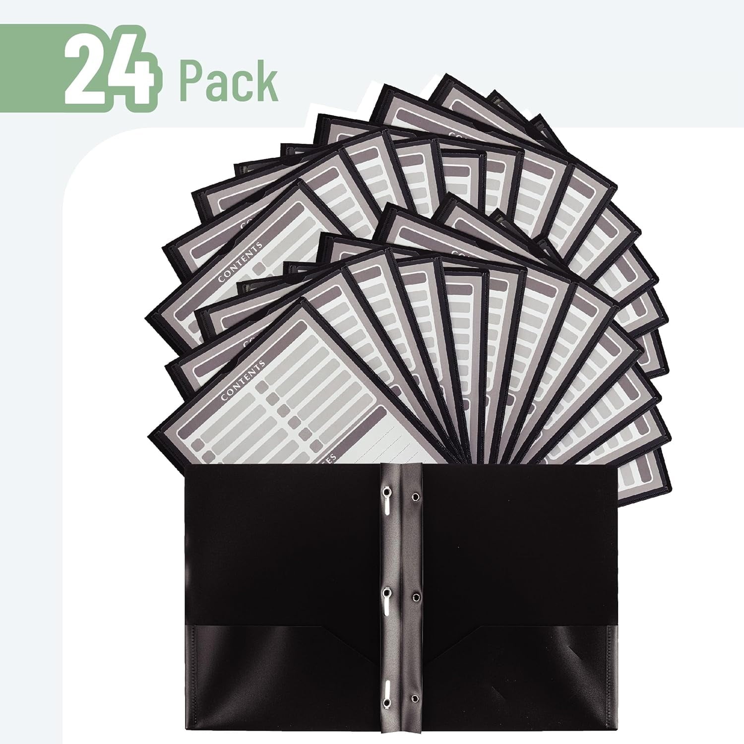 Black Plastic Folders with Pockets and Prongs, 24 Pack, Letter Size, Black Flexible Plastic Folders with Prongs, Clear Front Pocket and Card Slot