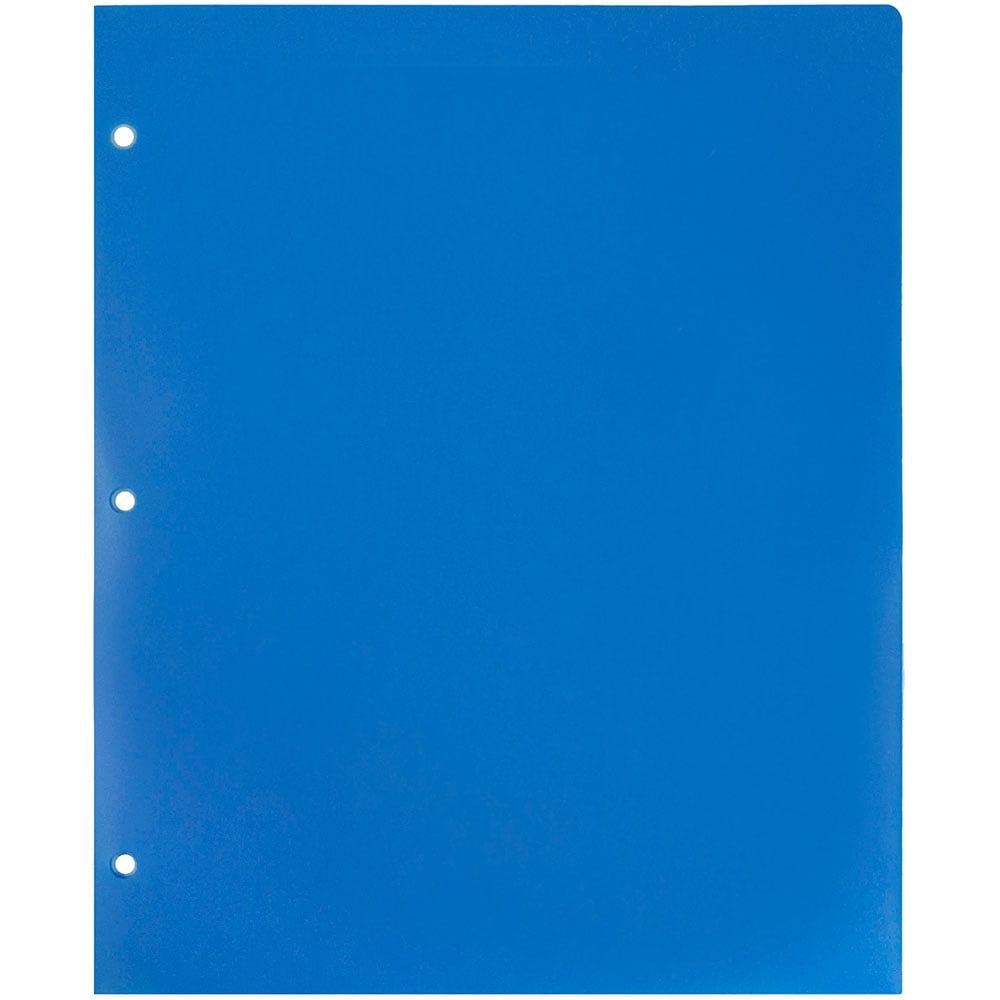 JAM Paper Heavy Duty Plastic 3 Hole Punch School Folders with Pockets, Blue, 6/Pack