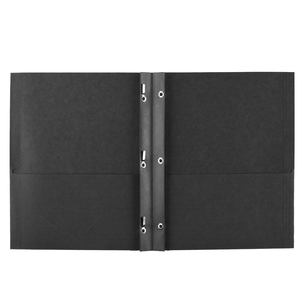 Two Pocket Folders with 3 Prong Fasteners, 25 Black Folders (47978)