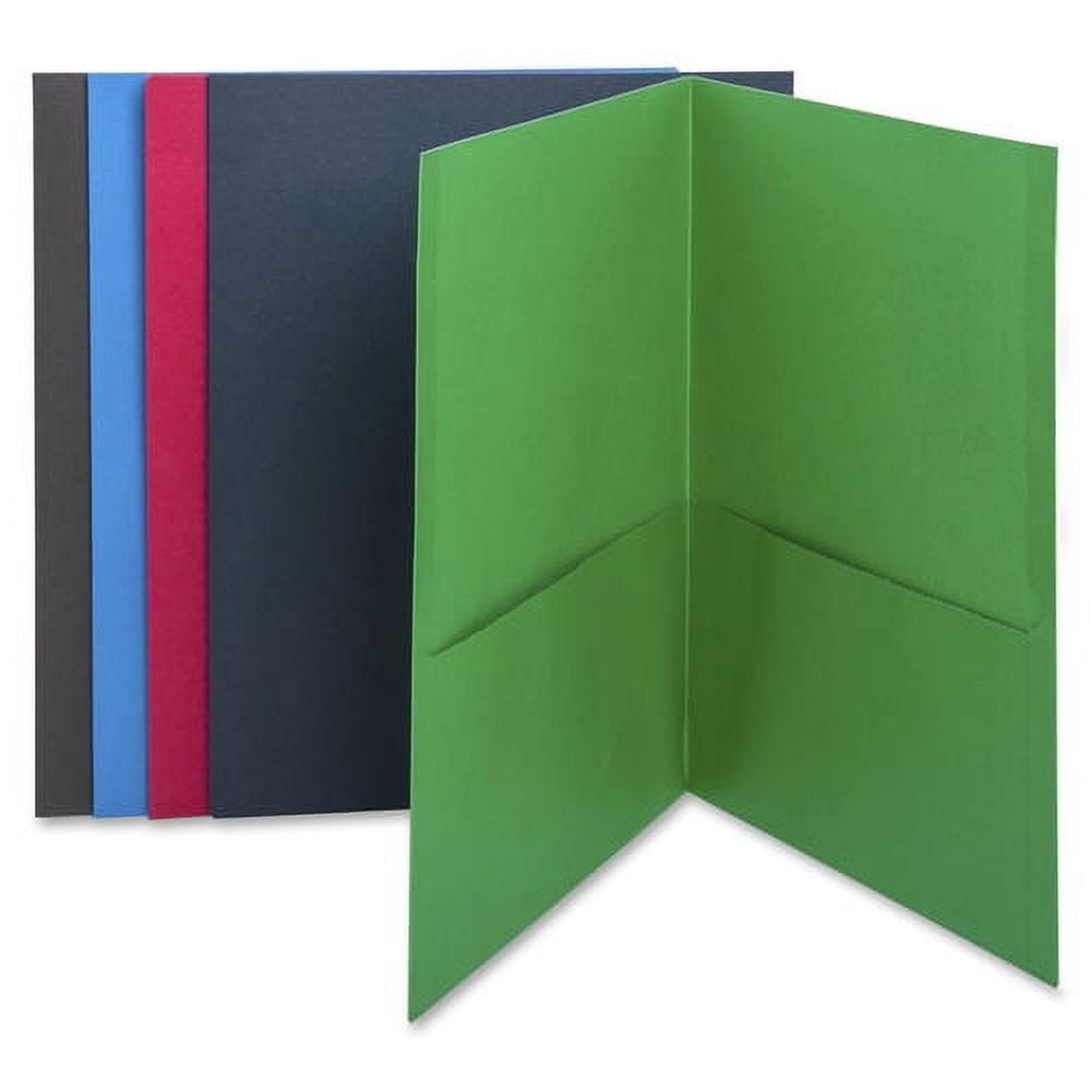 Business Source Two-Pocket Folders Letter - 8 1/2" x 11" Sheet Size - 125 Sheet Capacity - 2 Internal Pocket(s) - Paper - Assorted - 2.20 lb - Recycled - 25 / Box