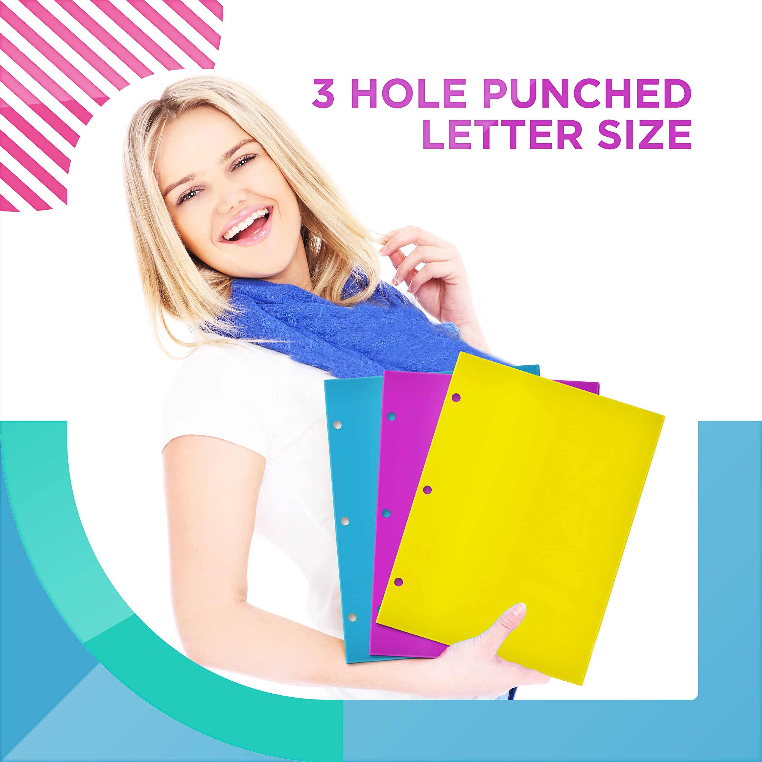 Better Office Products 4 Pocket Glossy Laminated Paper Folders (12 Pack), 3 Hole Punch Portfolios, Assorted Bright and Primary Colors