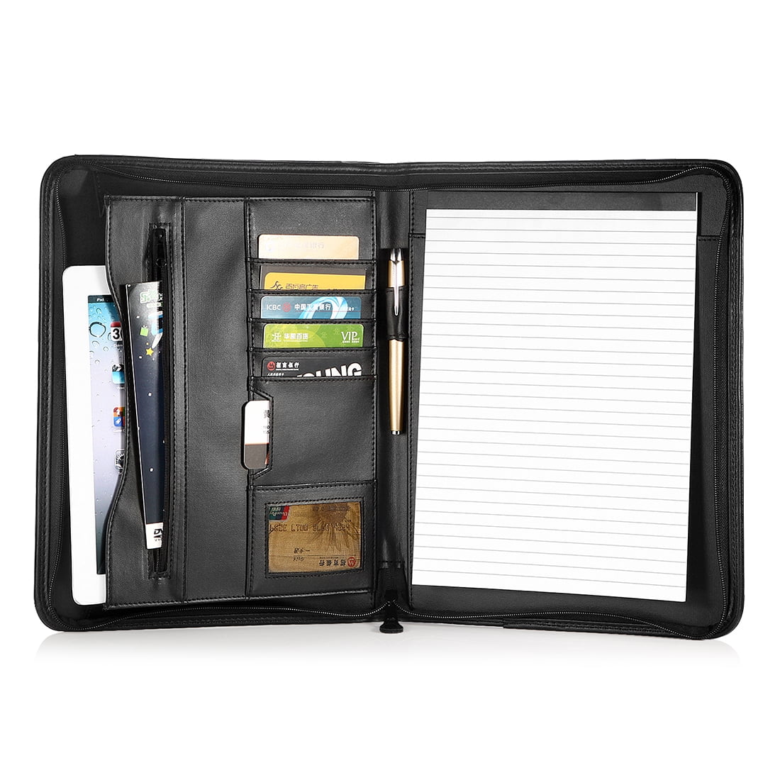 Bospa Padfolio Portfolio Folder/Multi Function Folder/Business Folder with Zippered Closure and Professional Leather (Black)