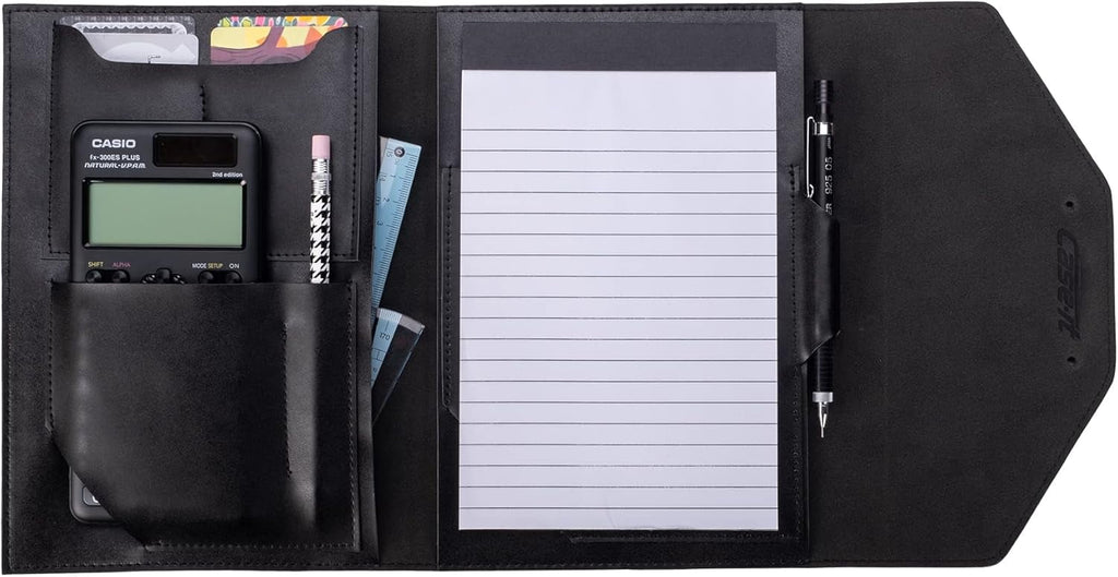 Case-it Tycoon Mini Padfolio Portfolio with Letter Size Writing Pad, Tri Fold Snap Closure, Black (Pad-37-MI)