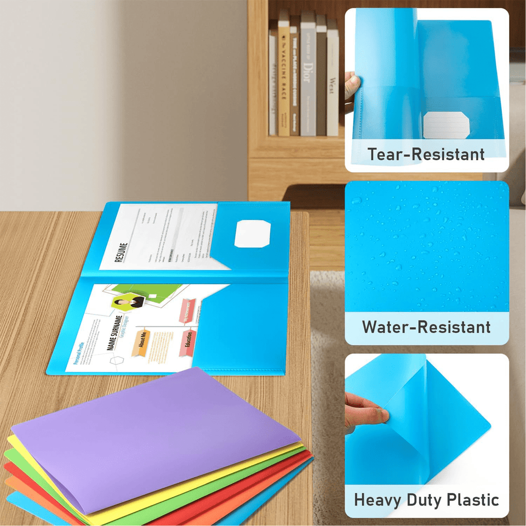 XKDOUS 12 Packs Plastic Folders with Pockets, Heavy Duty Two Pocket Folder, Plastic File Pocket Folders for Paper, School Office Document, Letter Size