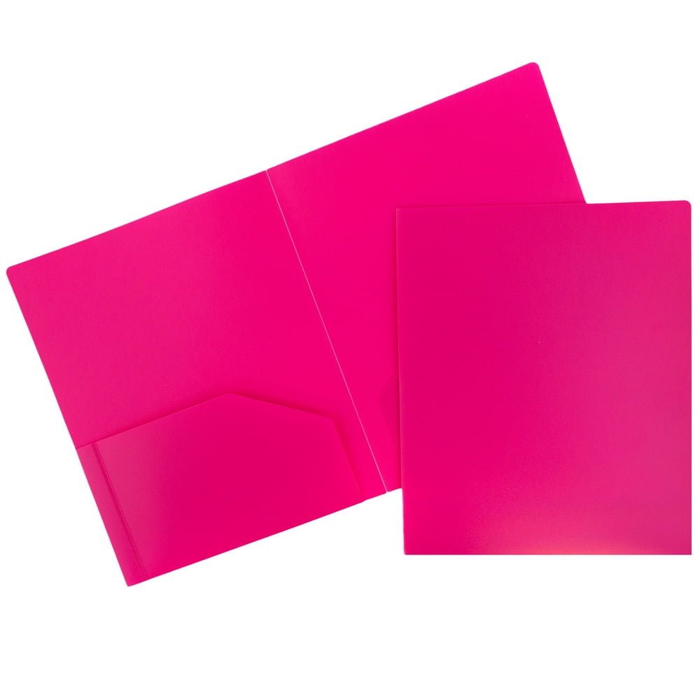 JAM Heavy Duty Plastic Two Pocket Presentation Folders, Fuchsia Pink, 6 pack