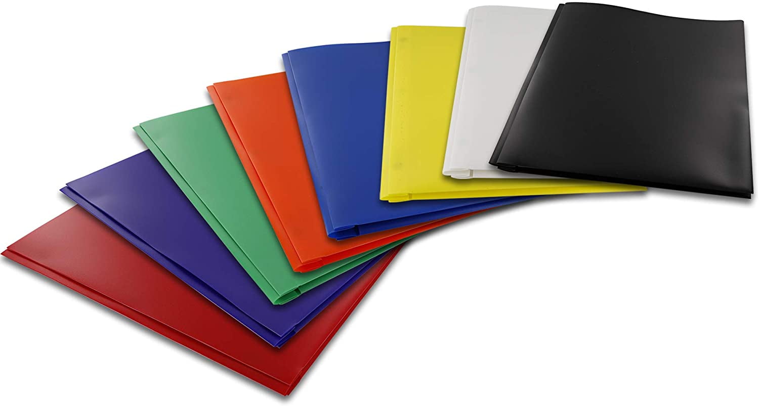 Emraw 2 Pocket Poly Portfolio Two Pockets Folder with 3 Prongs and Business Card Holder Organizer Designed for Home, Office, School, Classroom and More - Actual Colors May Vary (Pack of 3)