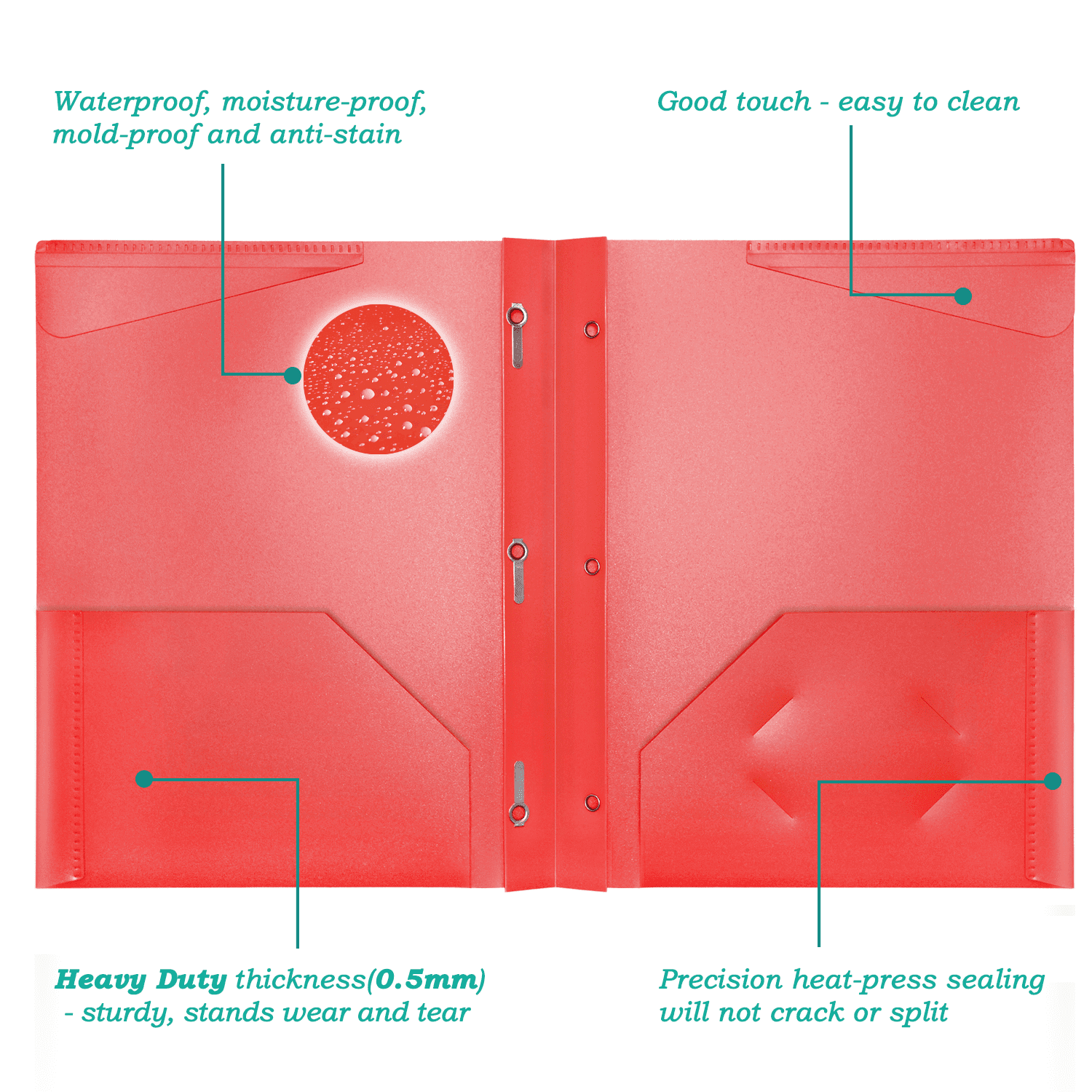 RYWESNIY Heavy Duty Plastic Folders with Pockets and Prongs,Plastic School Supplies Folders, Assorted Colors, Letter Size, 6 Pack
