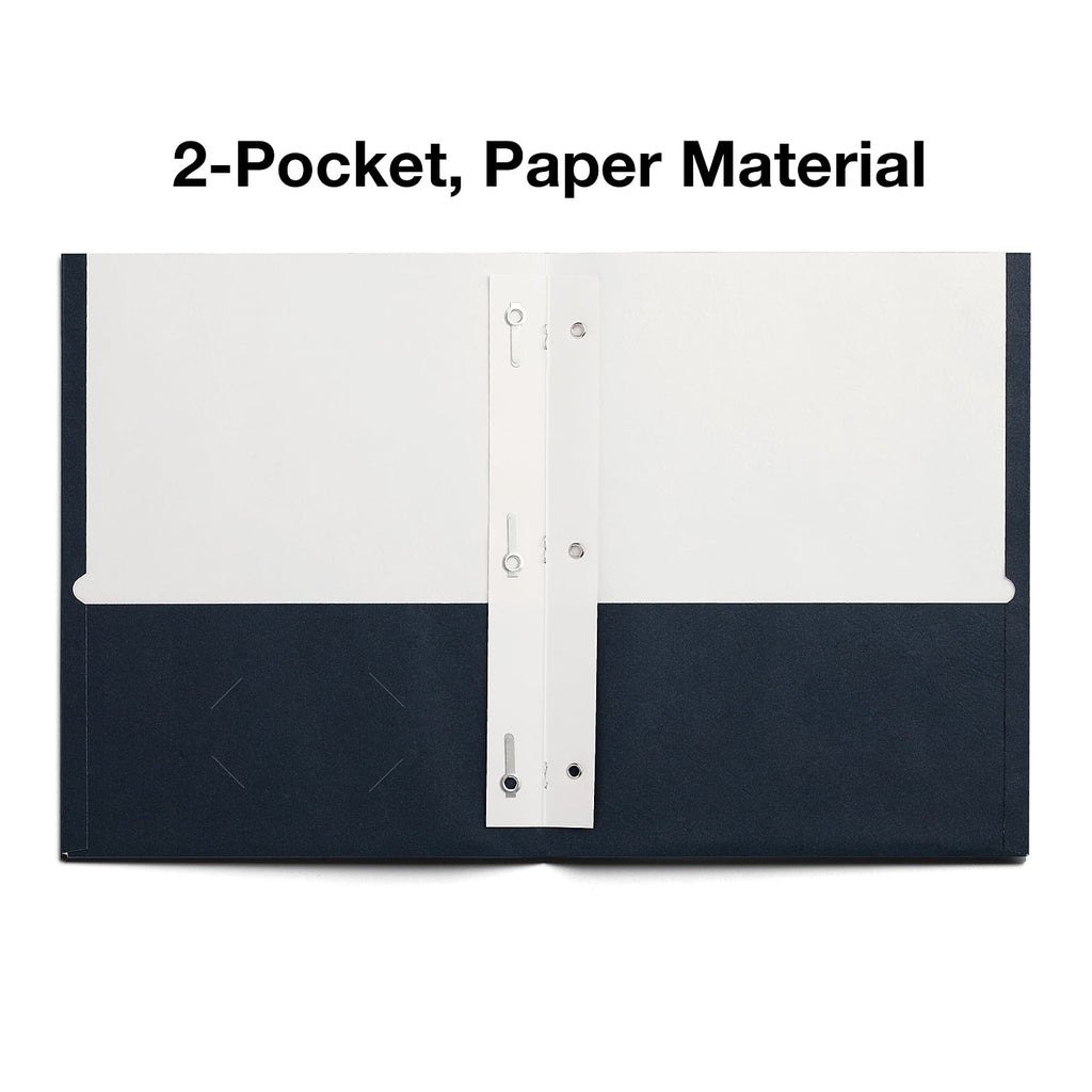 Staples Smooth 2-Pocket Paper Folder with Fasteners Navy 25/Box (50780/27547-CC) ST27547