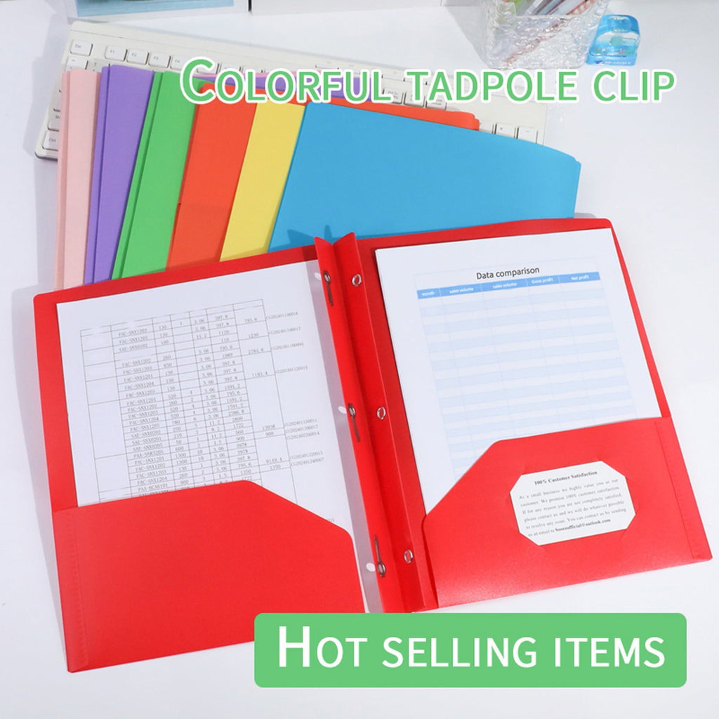 SHUANGYI 3-Prong 2-Pocket Poly Folder, 3 Mental Tadpole Clip，A groove for Insertting business card，folder with pockets and prongs,HOT SELLING ITEMS,Pink