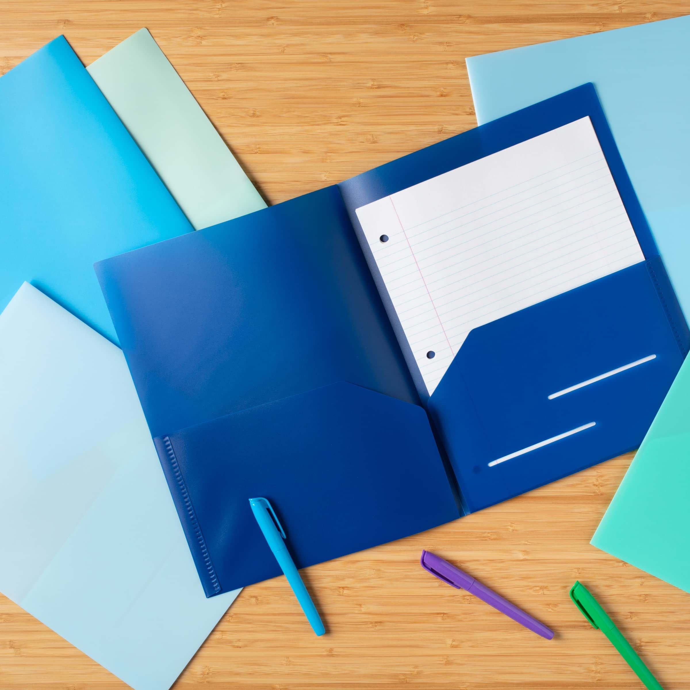 Youngever 6 Pack Heavy Duty Plastic Two Pocket Folders, Heavy Duty Plastic 2 Pocket Folder (Dark Blue)