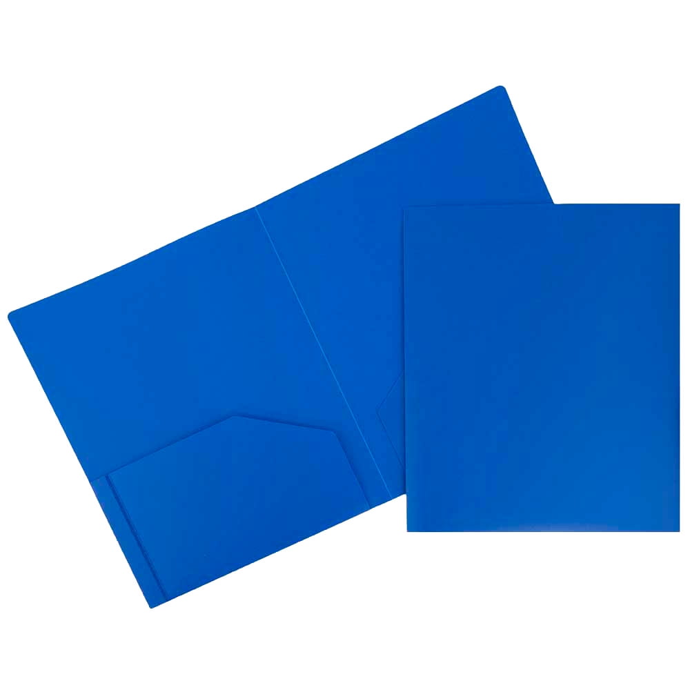 JAM Paper Heavy Duty Plastic Two Pocket Presentation Folders, Blue, 6 Pack