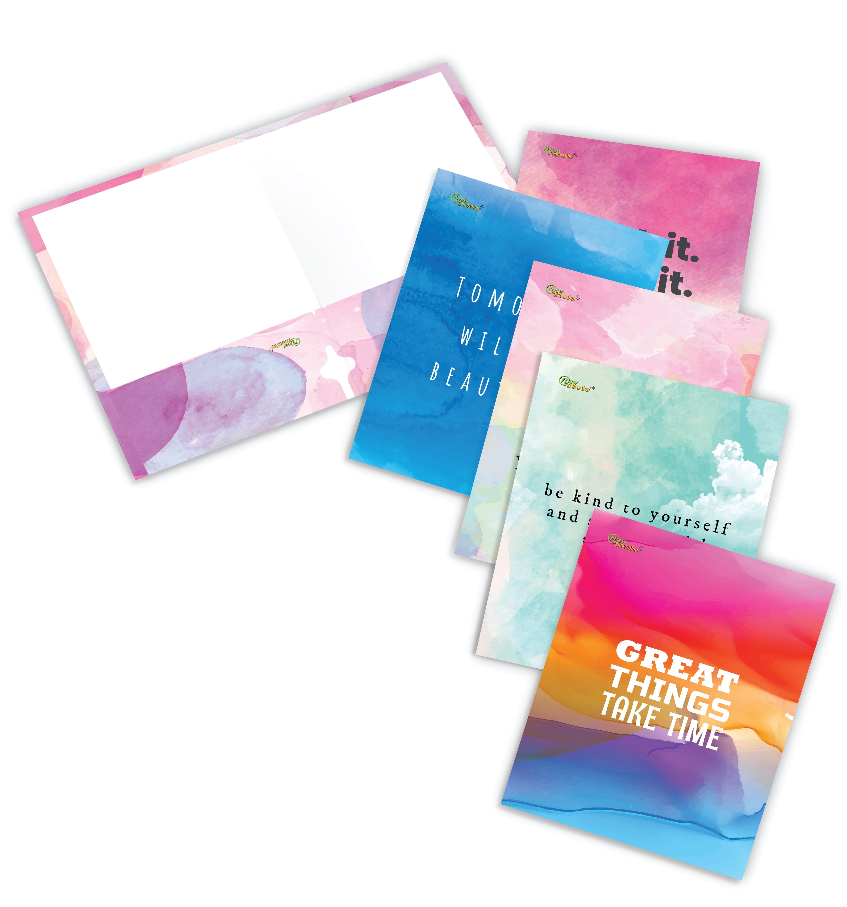 New Generation Water Color Design 2-Pocket Folders, Letter Size, Multicolor, 6 Count