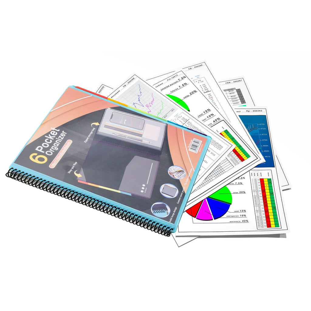 witspace 6/12 Pocket Poly Project Organizer, Round Tab Binder Organizer Spiral Project Folder Multi Pocket Folder Binder with Pockets Letter Size, Back Cover Utility Pouch, School Supplies