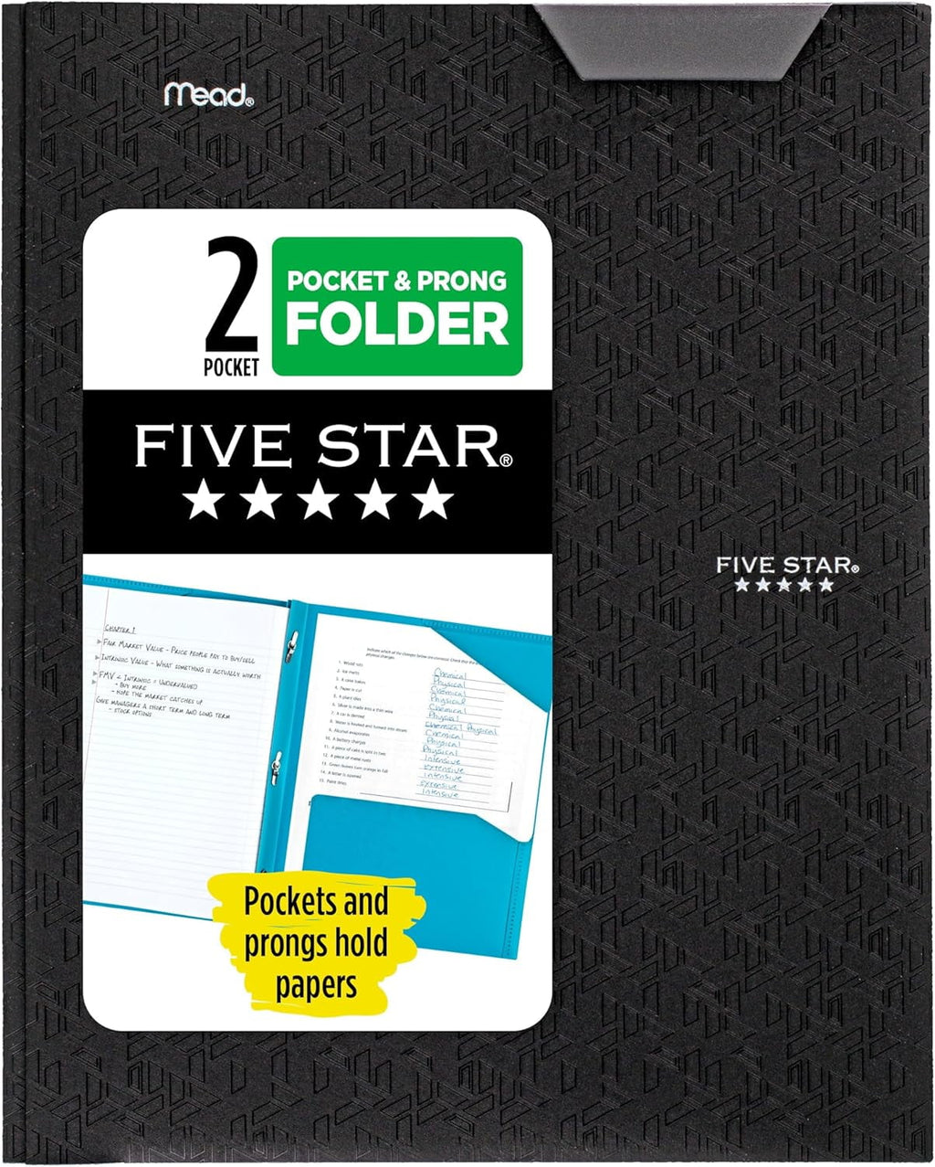 Five Star 2-Pocket Folder, Plastic Folder with Stay-Put Tabs and Prong Fasteners, Holds 8-1/2" x 11" Paper, Fire Red (72109)