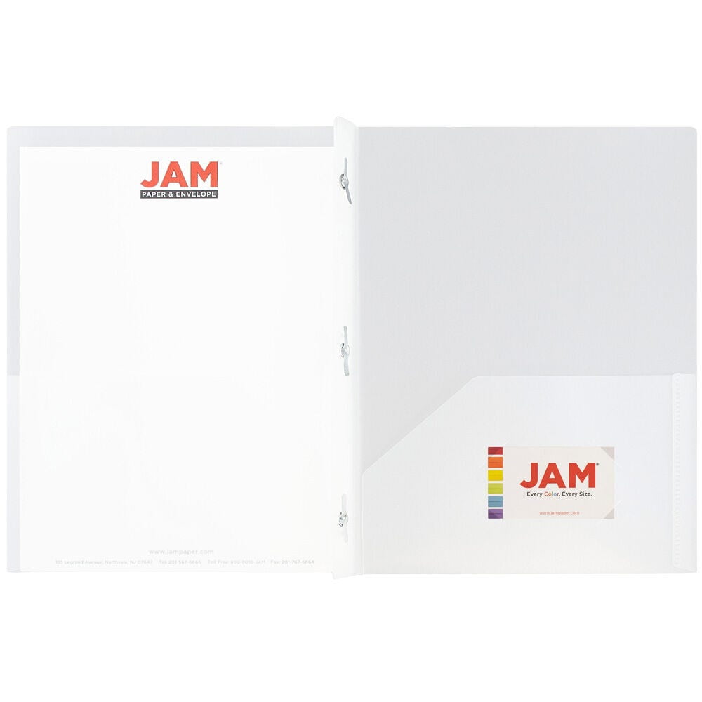 JAM Paper Plastic 2 Pocket POP Folders with Prongs Fastener Clasps, Clear, Bulk 48/Pack