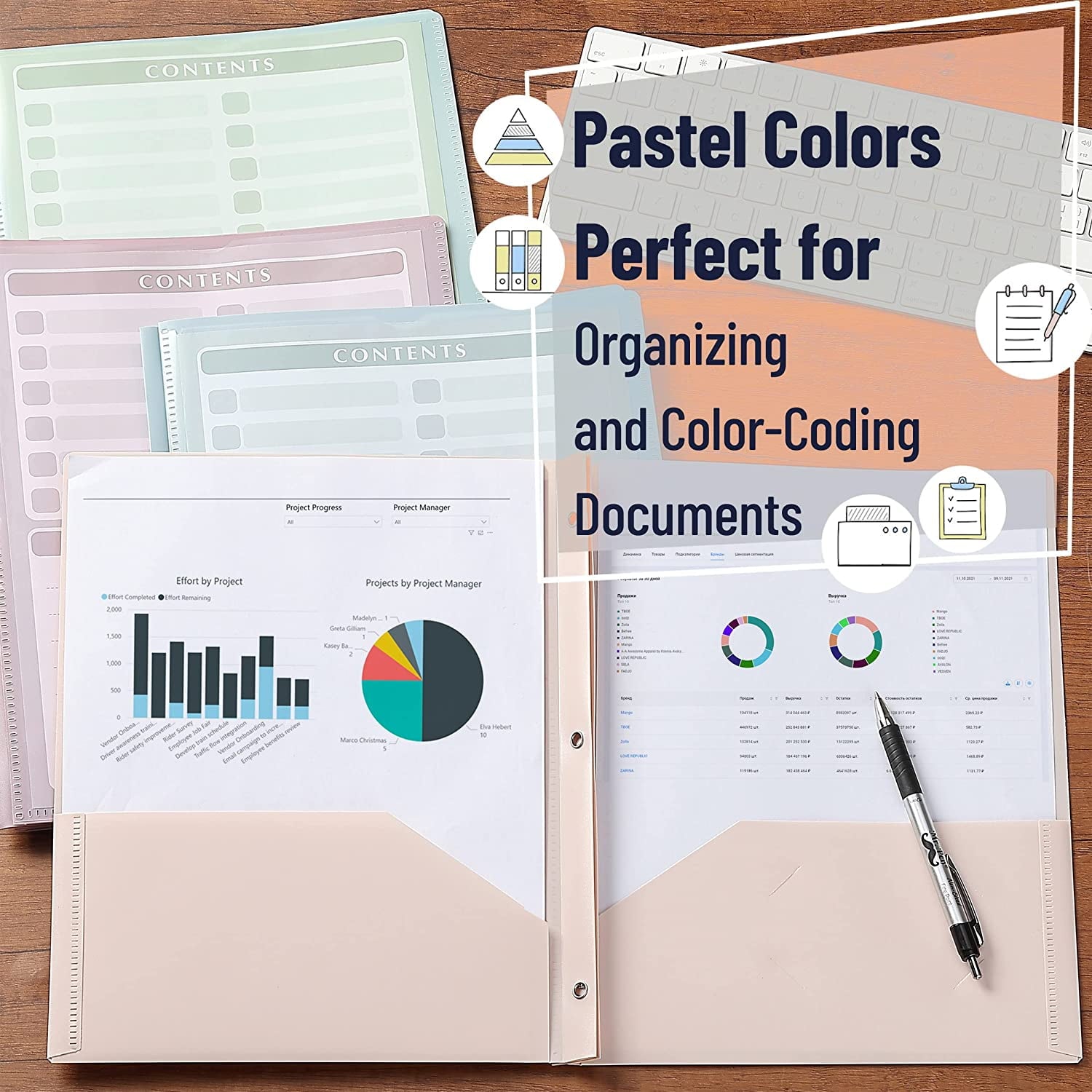 Mr. Pen- Plastic Folders with Clear Front Pocket, 5 pcs, Pastel Colors, Pocket Folders