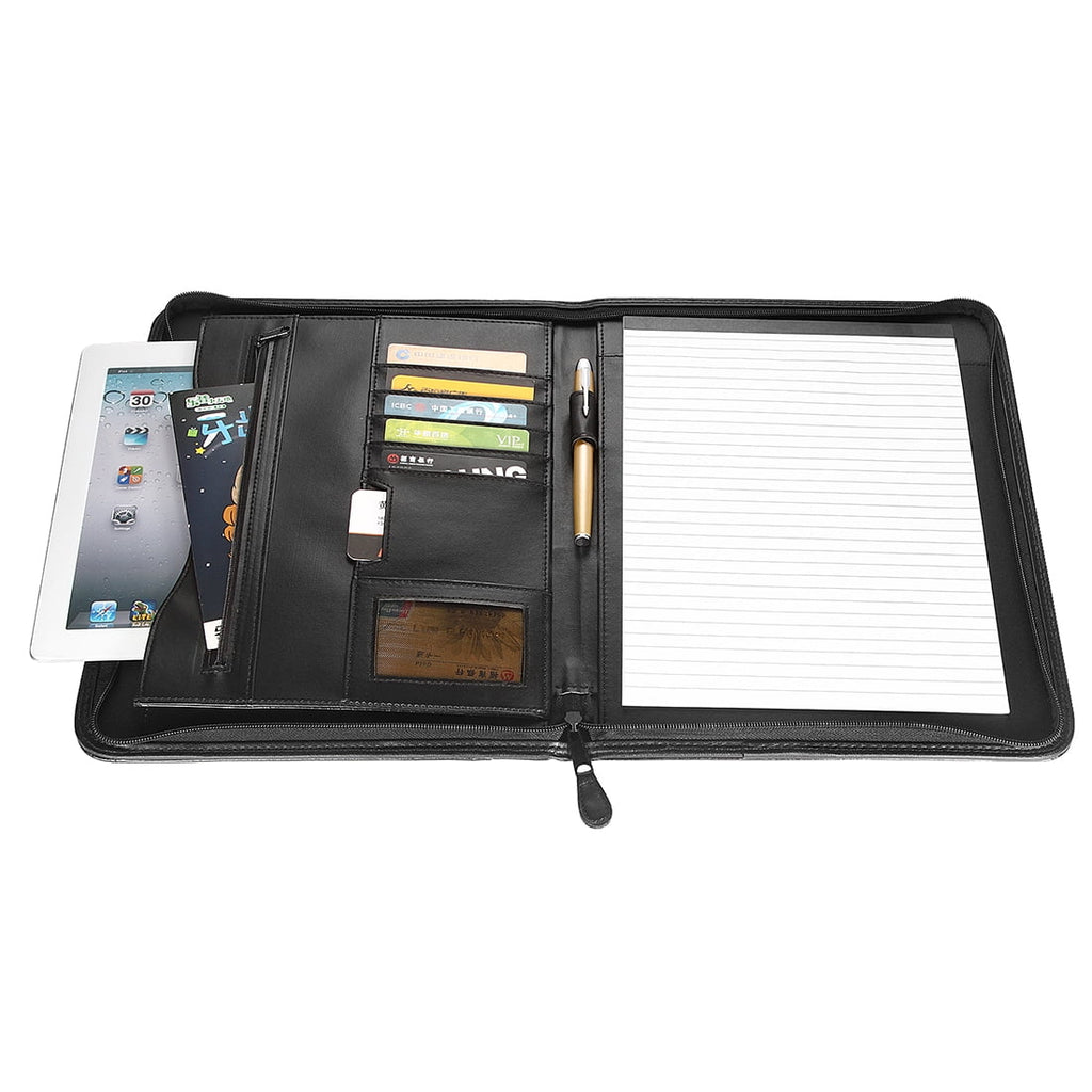Bospa Padfolio Portfolio Folder/Multi Function Folder/Business Folder with Zippered Closure and Professional Leather (Black)