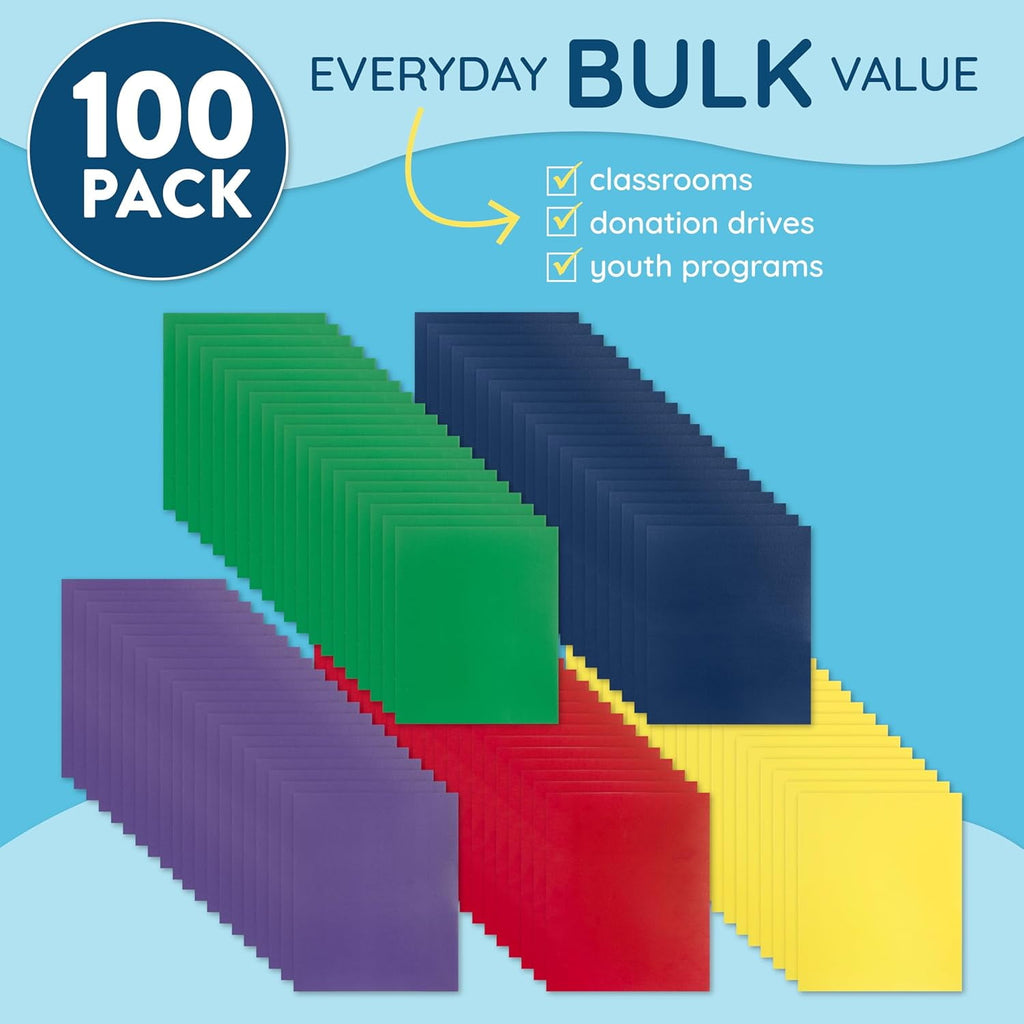 100 Pack Paper 2 Pocket Folders Bulk, Double Pocket Folders Bulk, Our Folders with Pockets are designed for office and classroom use, Folders with Pockets