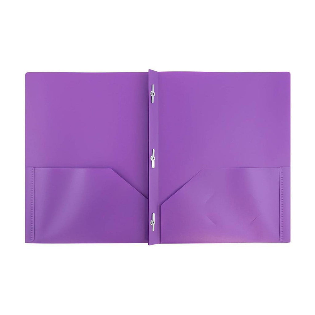 6pk POP 2 Pocket School Presentation Plastic Folders with Prong Fasteners Purple: Stationery, 100 Sheet Capacity