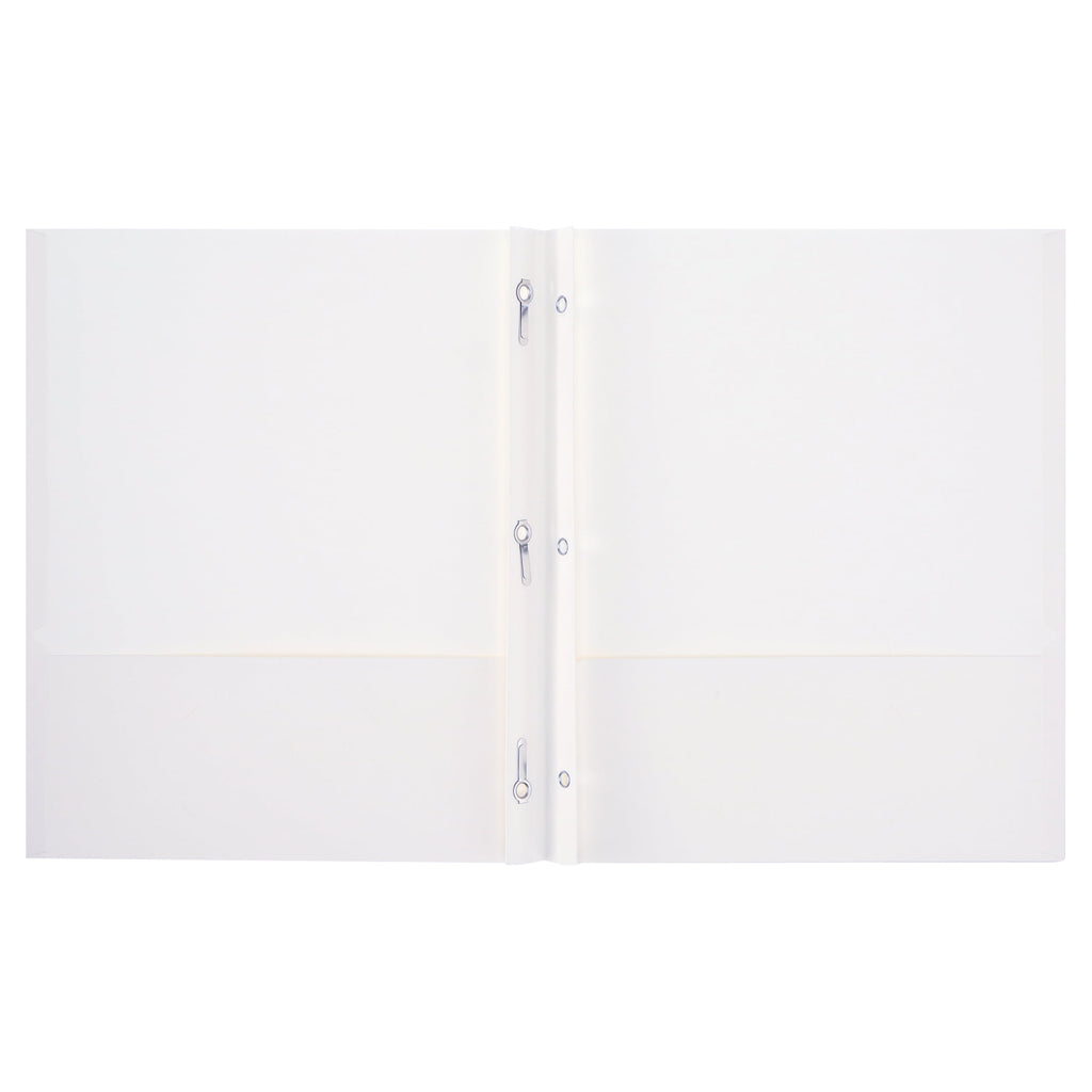 White Paper 2 Pocket Folders with Prongs, 50 Pack, by Better Office Products, Matte Texture, Letter Size Paper Folders, 50 Pack, with 3 Metal Prong Fastener Clips, White