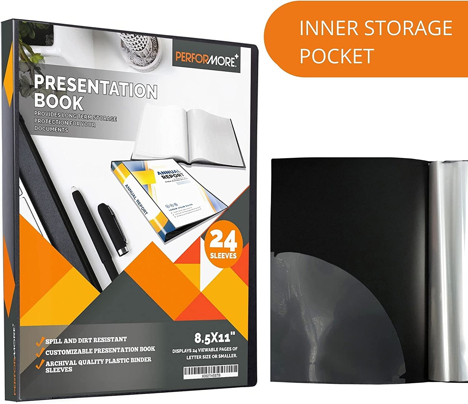 2 Pack of Presentation Folder, 24 Pocket Presentation Display Book (Black) with Plastic Sleeves