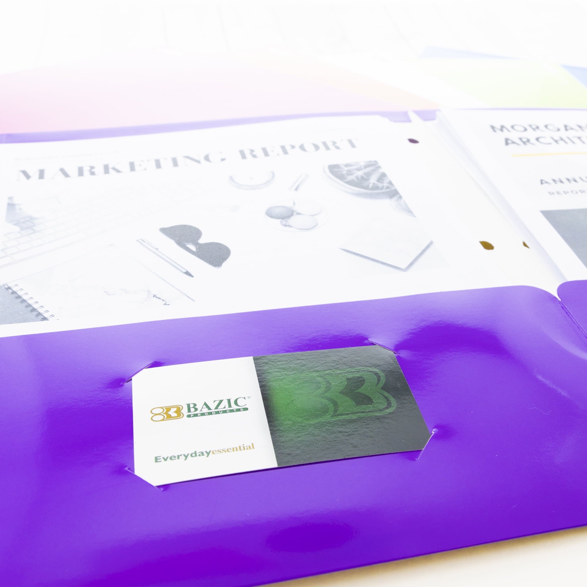 BAZIC 2 Pockets Paper Folder, Laminated Portfolio 3 Hole Punched, 6-Pack