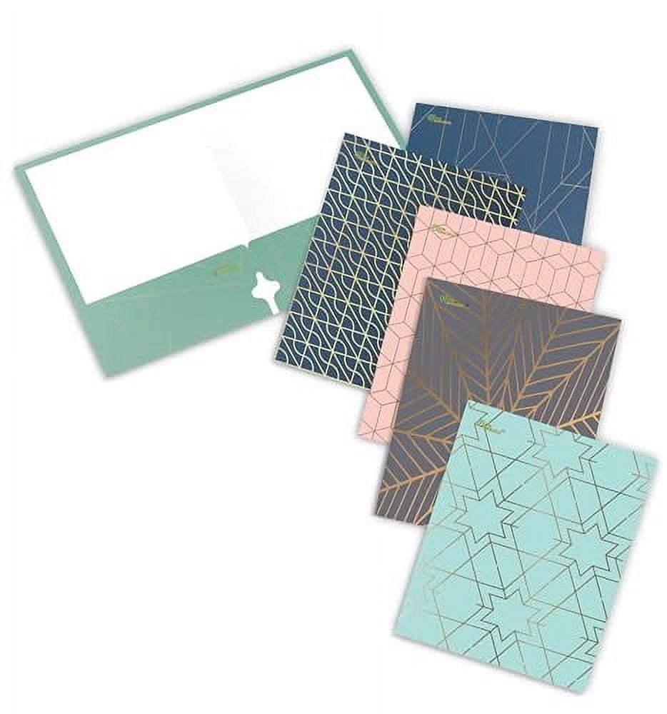 New Generation - Gold Patterns 2 Pocket Folders, with 3 Hole Punch to use with Your Binder, folders are Heavy Duty and Glossy Laminated (6 Pack FOLDERS)