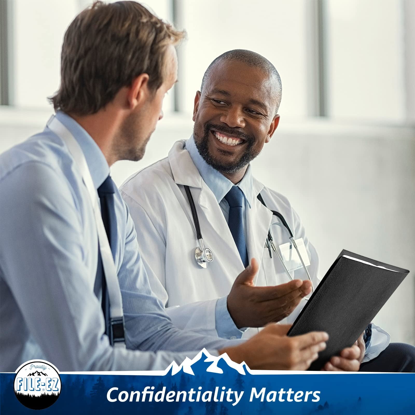 FILE-EZ Two-Pocket Folders, Black, 25-Pack, Textured Paper, Letter Size (EZ-52505), Made in USA