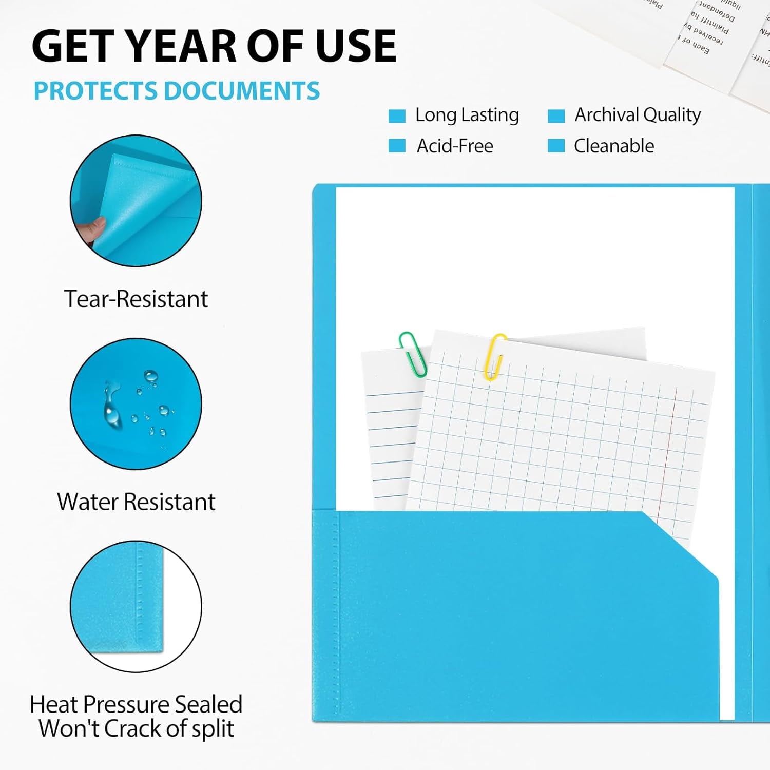 2-Pocket Letter Size Pocket Folders, Plastic folders for school office or home Multicolor, 6 Pack