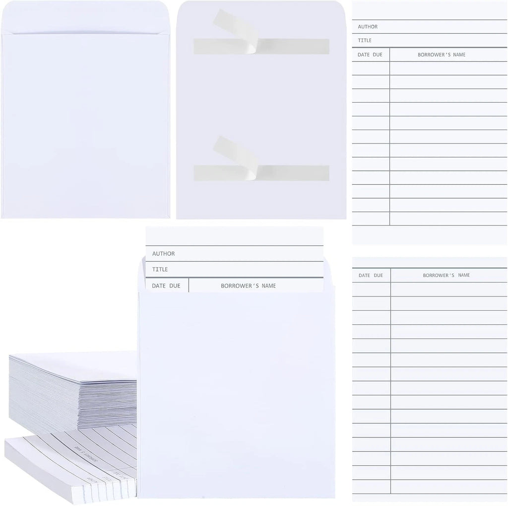 50 Pack Self Adhesive Library Pockets With Cards For Office Organization