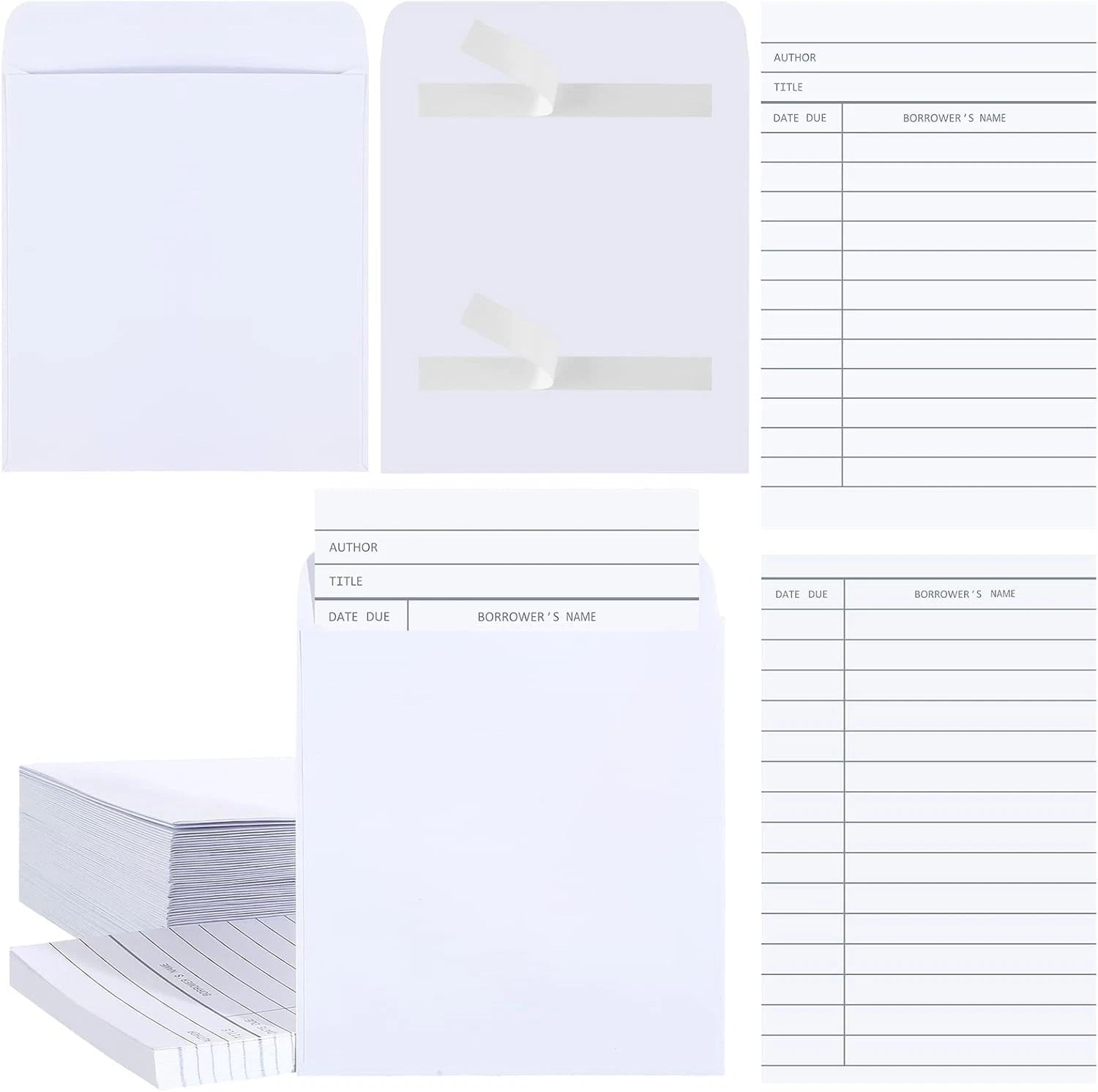 50 Pack Self Adhesive Library Pockets With Cards For Office Organization