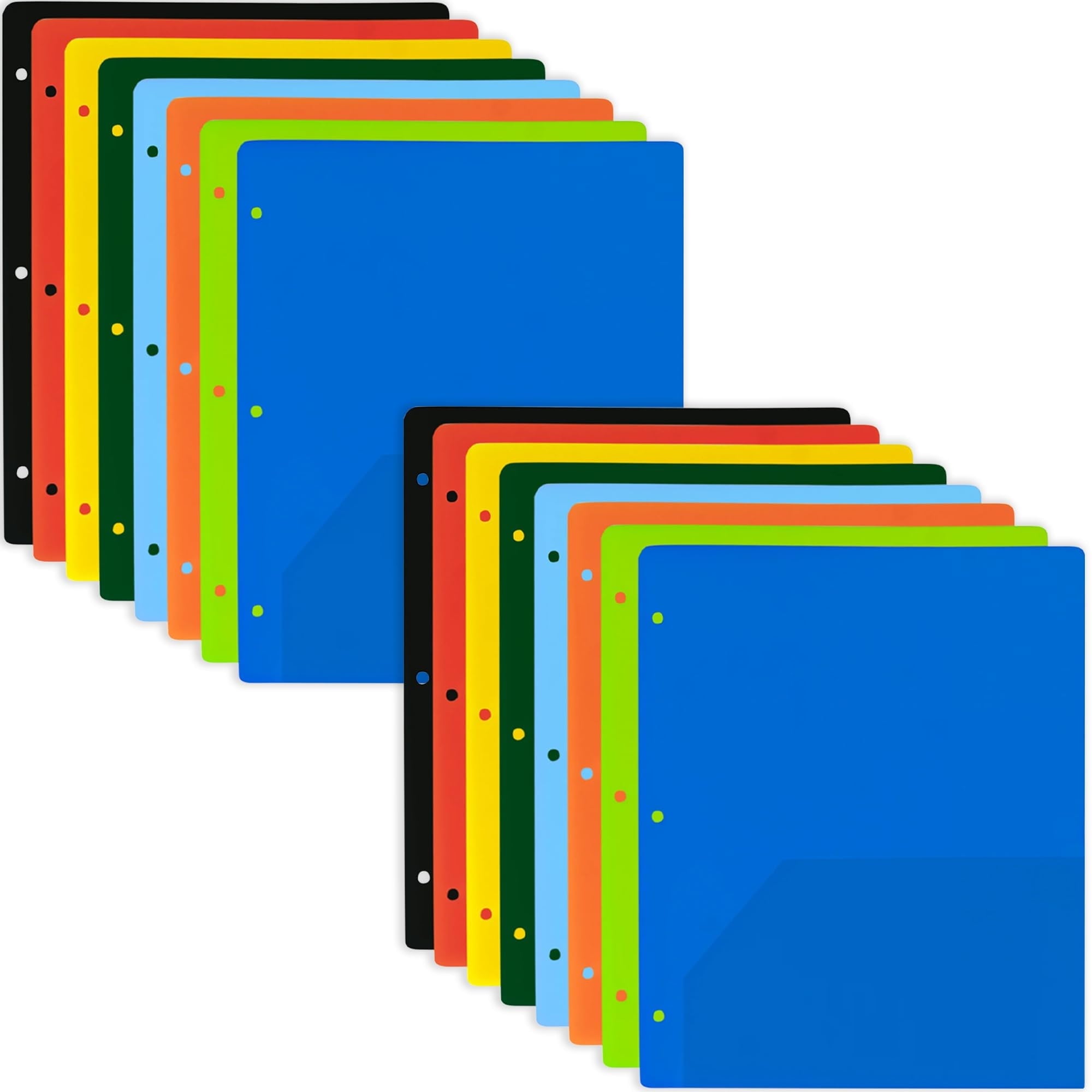 50 Pack of Bulk Wholesale Two Pocket Plastic Folders in 8 Assorted Colors for Filing Paper Work