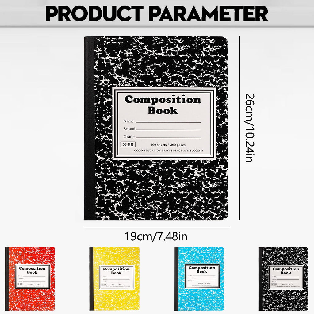 PPKVUFD Composition Notebook 1 Pack, Wide Ruled Paper, 10.24 x 7.48 Inches, 100 Sheets(200 Pages), Black Marble Covers (05-Black)
