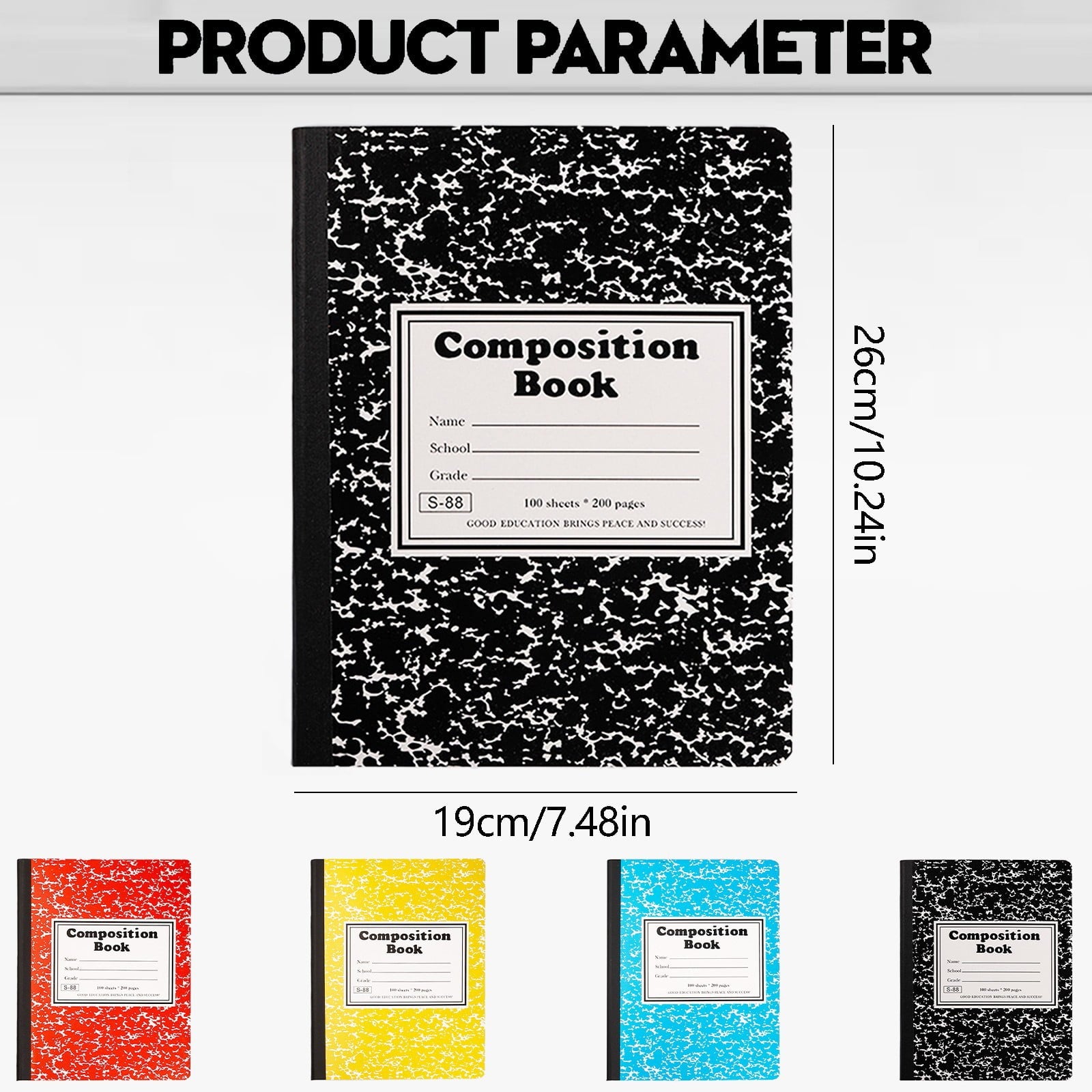 PPKVUFD Composition Notebook 1 Pack, Wide Ruled Paper, 10.24 x 7.48 Inches, 100 Sheets(200 Pages), Black Marble Covers (05-Black)