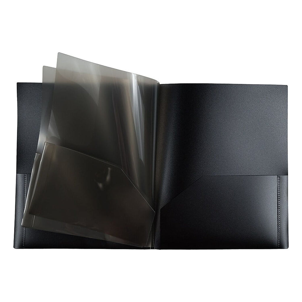 JAM Paper Heavy Duty Plastic Multi Pocket Folders, 6 Pocket Organizer, Black, 2/Pack