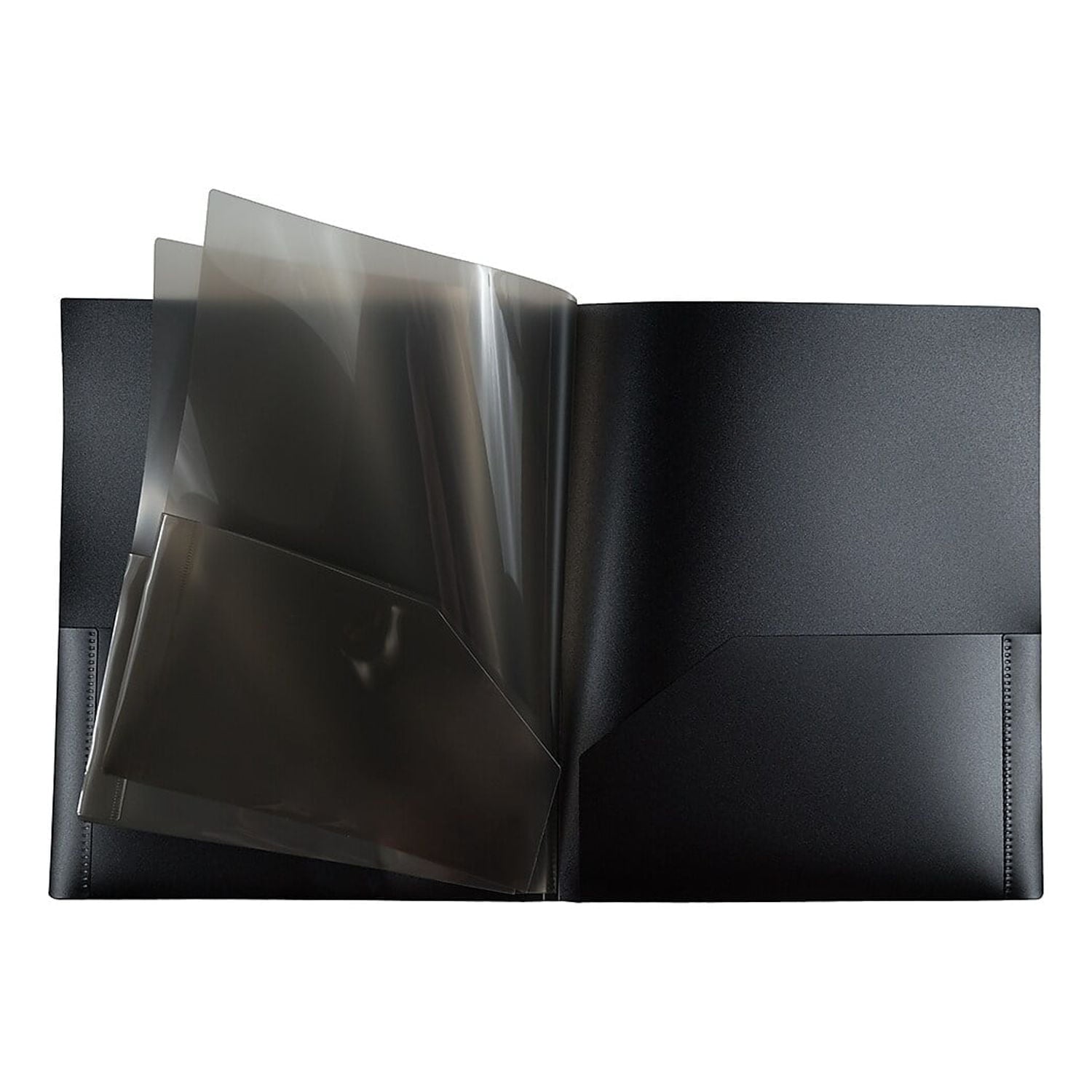 JAM Paper Heavy Duty Plastic Multi Pocket Folders, 6 Pocket Organizer, Black, 2/Pack