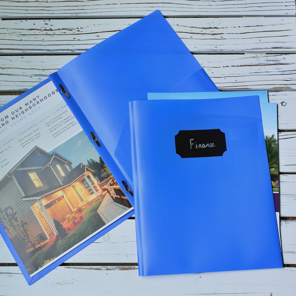 Youngever 6 Pack Heavy Duty Plastic Two Pocket Folders with 3 Prongs, Metal Prongs Fastener, Heavy Duty Plastic 2 Pocket Folder (Blue)