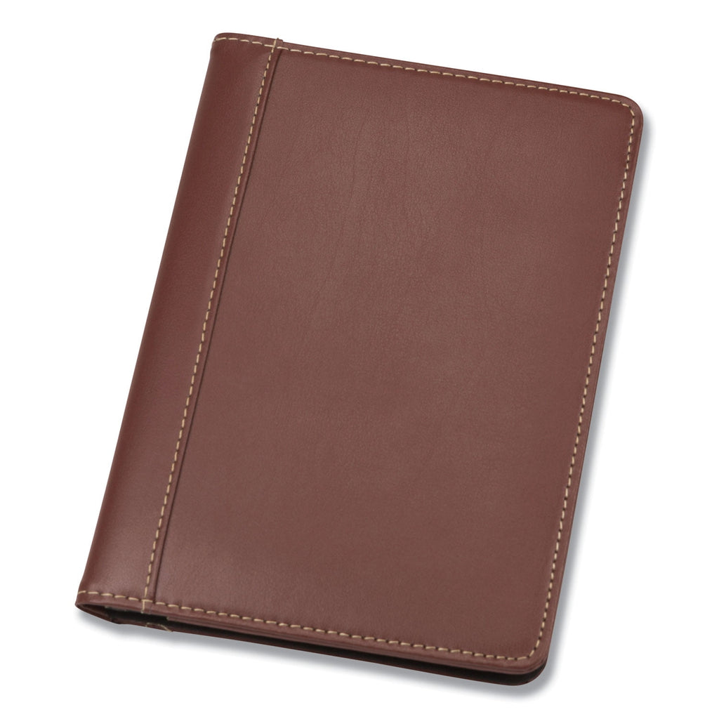 Samsill Contrast Stitch Leather Padfolio, 6 1/4w X 8 3/4h, Open Style, Brown