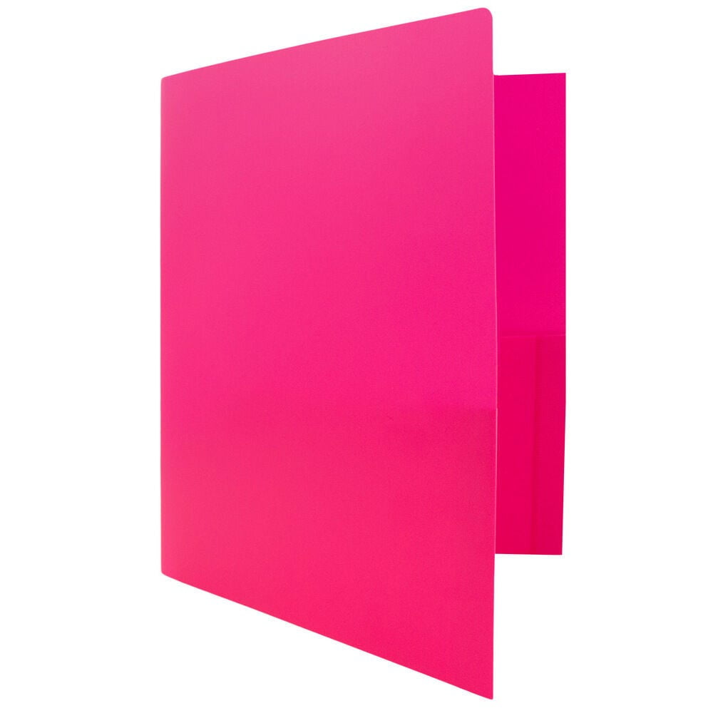 JAM Paper Heavy Duty Plastic 2 Pocket School Folders, Fuchsia Hot Pink, 3/Pack