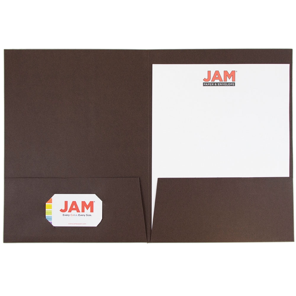 JAM Paper Linen Two Pocket Folders, Chocolate Brown, 6/Pack