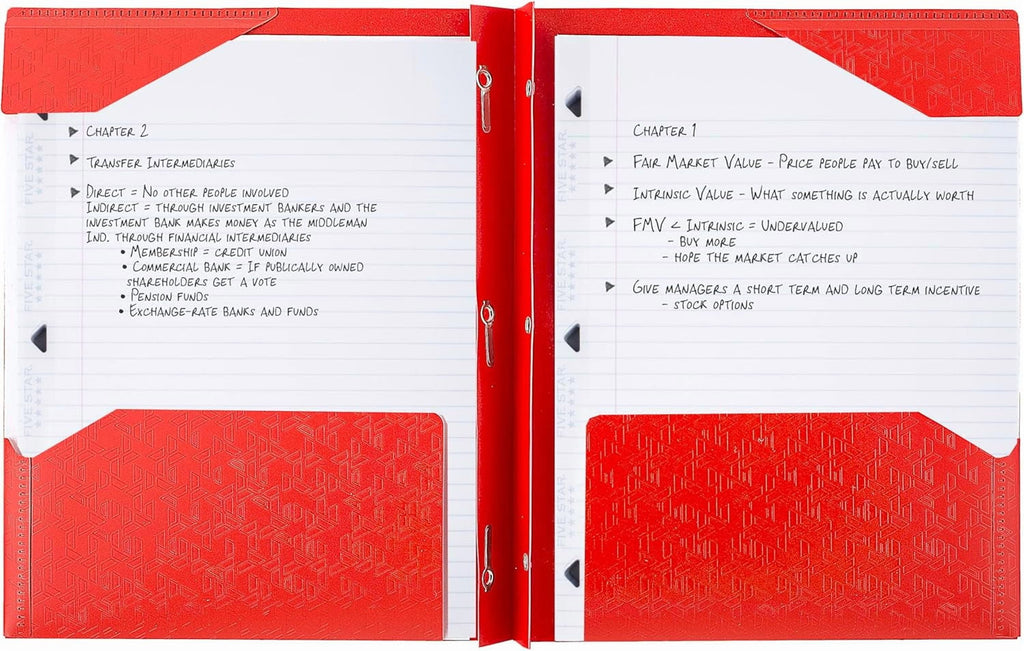 Five Star 2-Pocket Folder, Plastic Folder with Stay-Put Tabs and Prong Fasteners, Holds 8-1/2" x 11" Paper, Fire Red (72109)