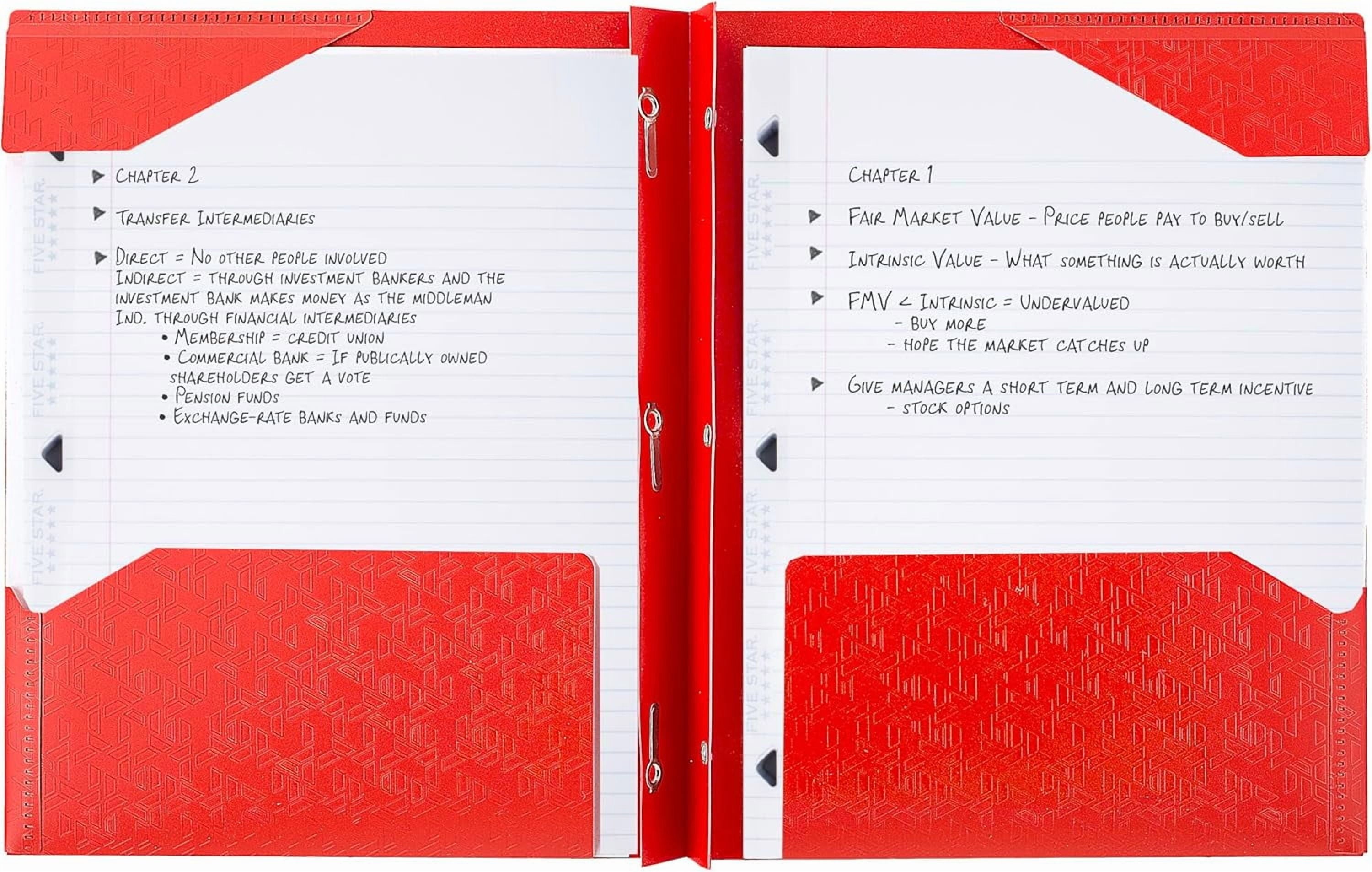 Five Star 2-Pocket Folder, Plastic Folder with Stay-Put Tabs and Prong Fasteners, Holds 8-1/2" x 11" Paper, Fire Red (72109)