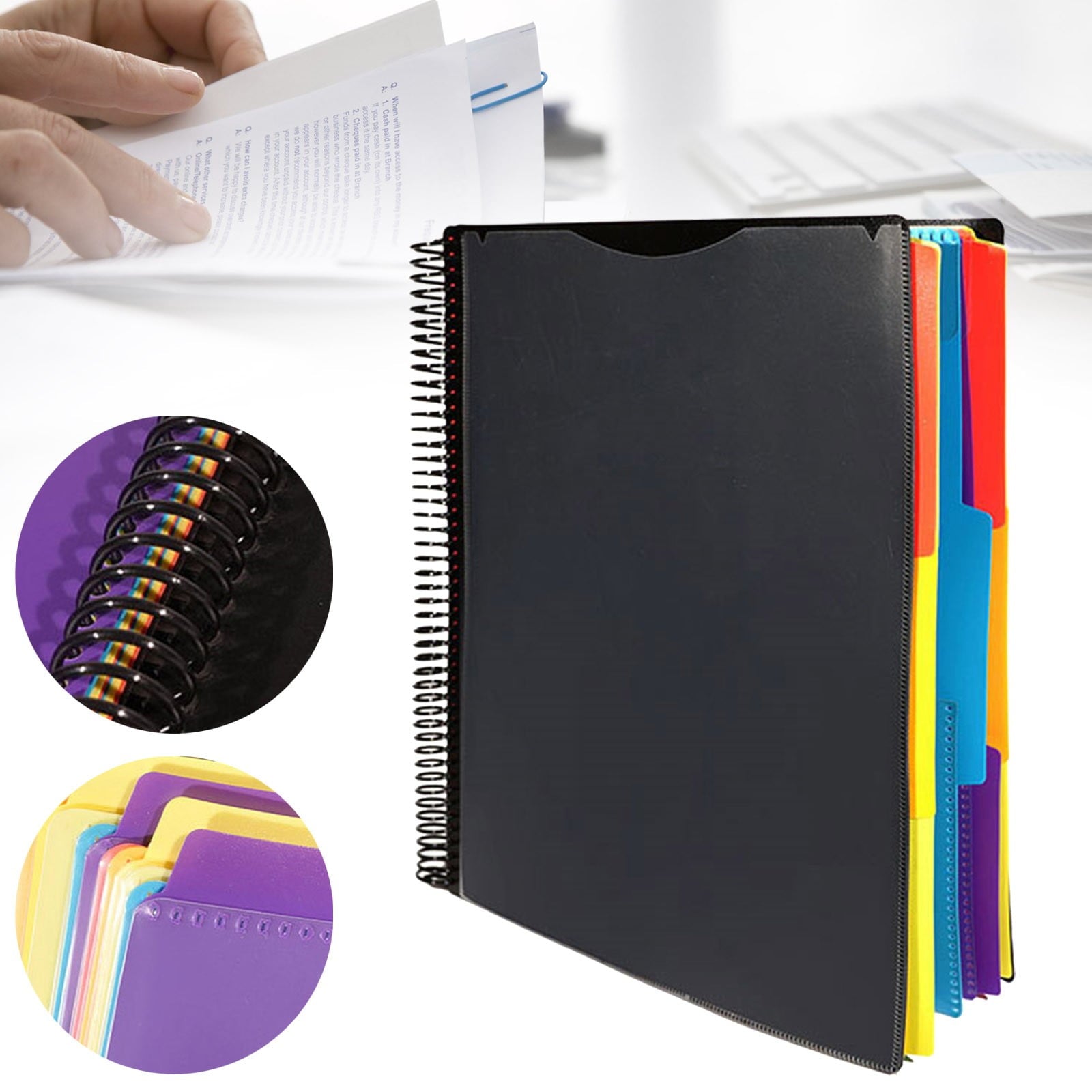 Kilougeis Clearance 3 Prong Poly Folder with Pockets Pocket Folder Classroom&nbsp;Must&nbsp;Haves Spiral Binder Black 6 Pages