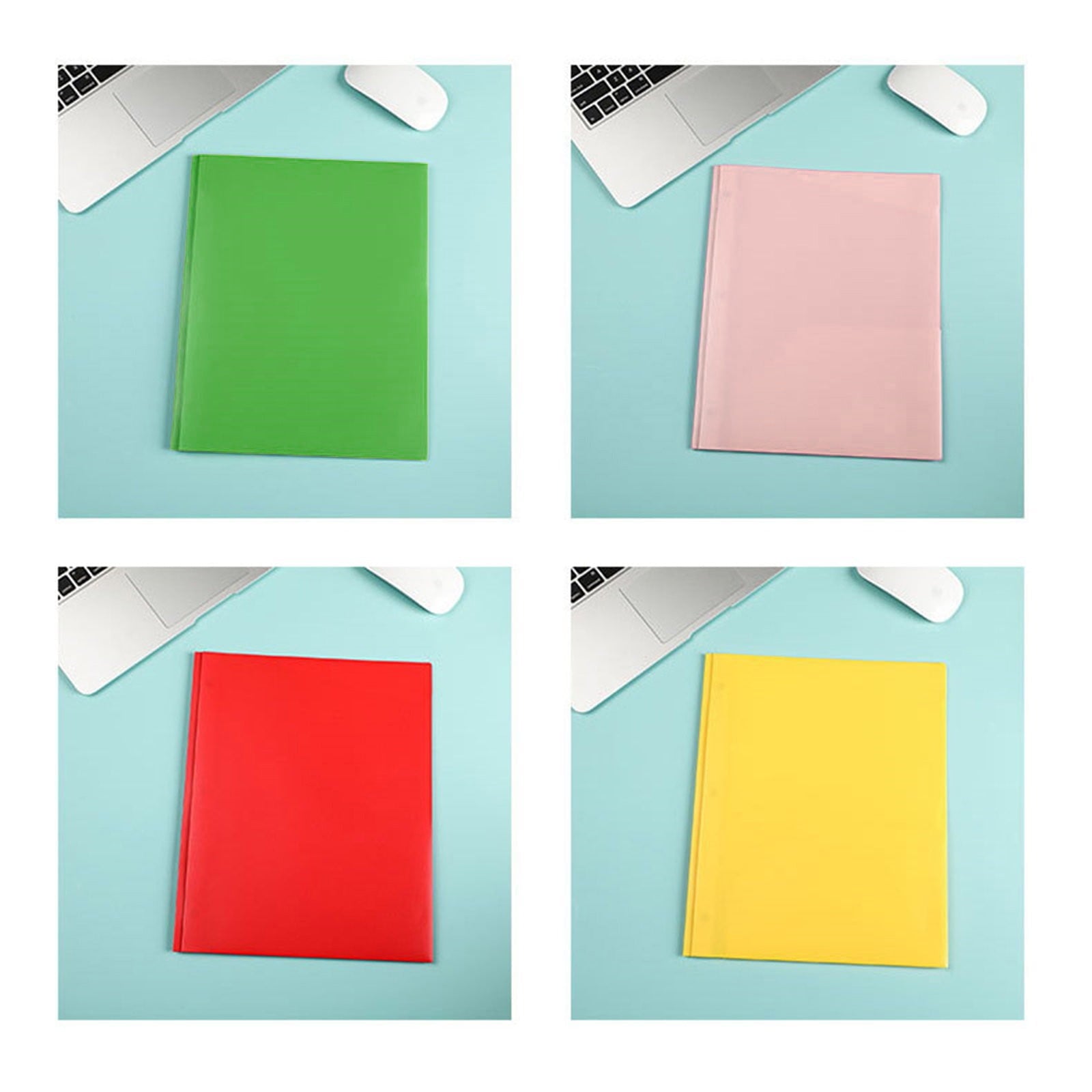 Plastic Folders with 3 Prongs Fasteners, 2 Pockets Folders with Brads & Business Card Holder for Letter Size Paper, Heavy Duty Folders for School Home Office and Business, 9.57x11.73"