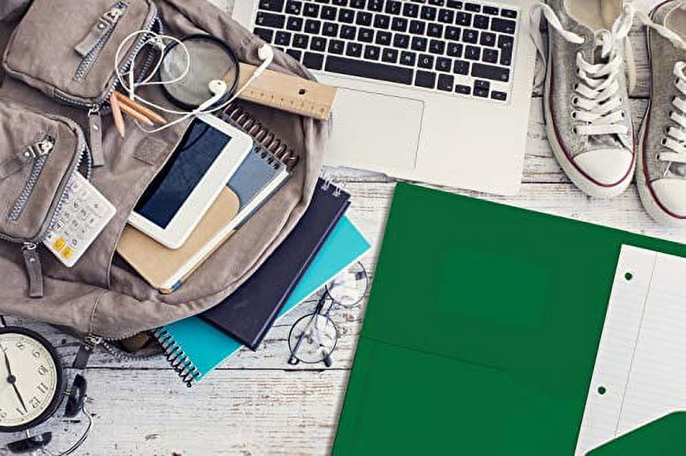Heavyweight Plastic 2 Pocket Portfolio Folder, Letter Size Poly Folders by Better Office Products, 24 Pack (Green)
