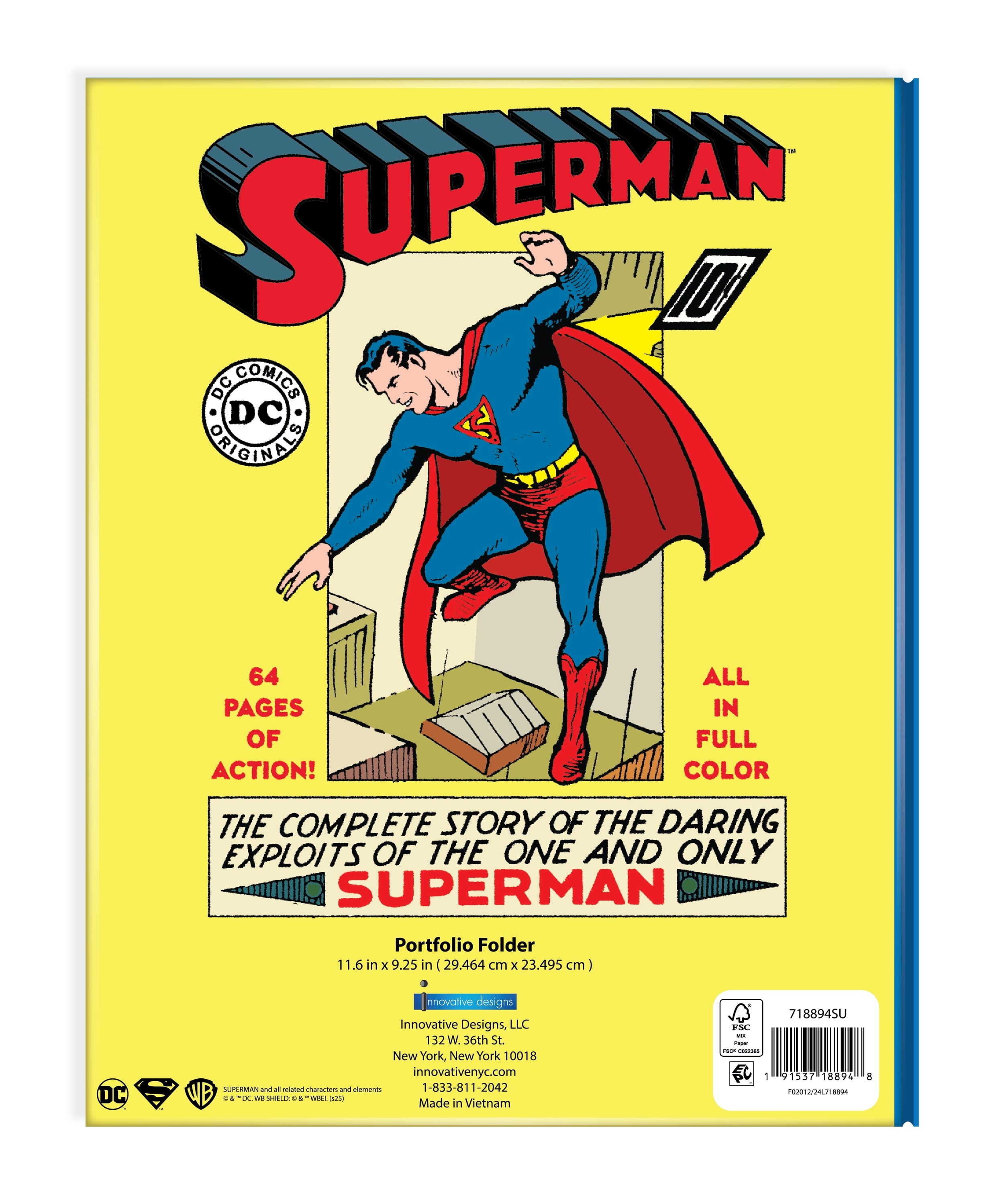 Superman 2-Pocket Paper Folder with 3 Prongs, 9.25" x 11.6", for Students